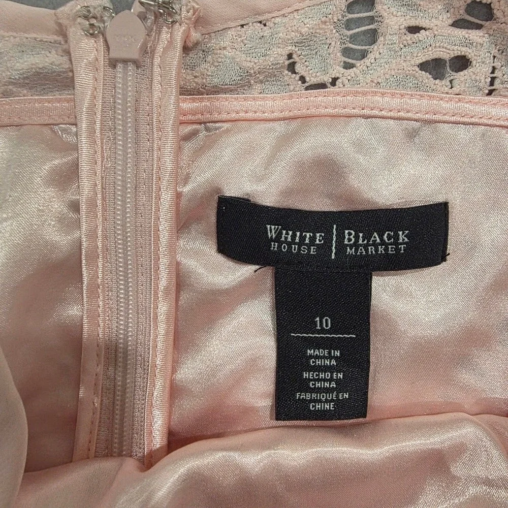 White House Black Market Pink Lace Dress Sleeveless Belted Sheath Wedding Guest - Picture 5 of 11